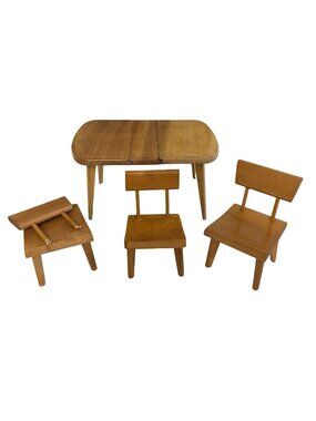 Vintage Strombecker Dollhouse Furniture Table Chairs Wood Mid Century Miniature